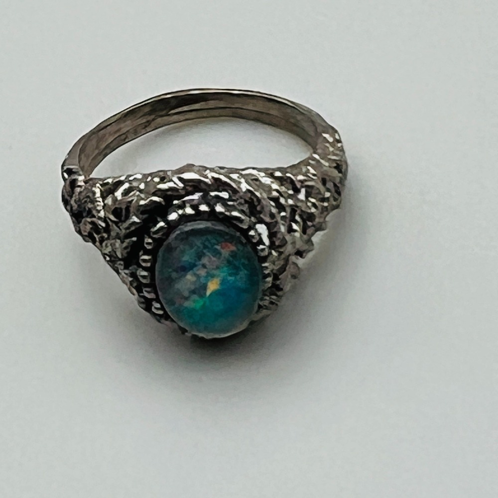 Silver‎ Tone Faux Opal Ring Womens Filigree Vintage Cottagecore Size 4